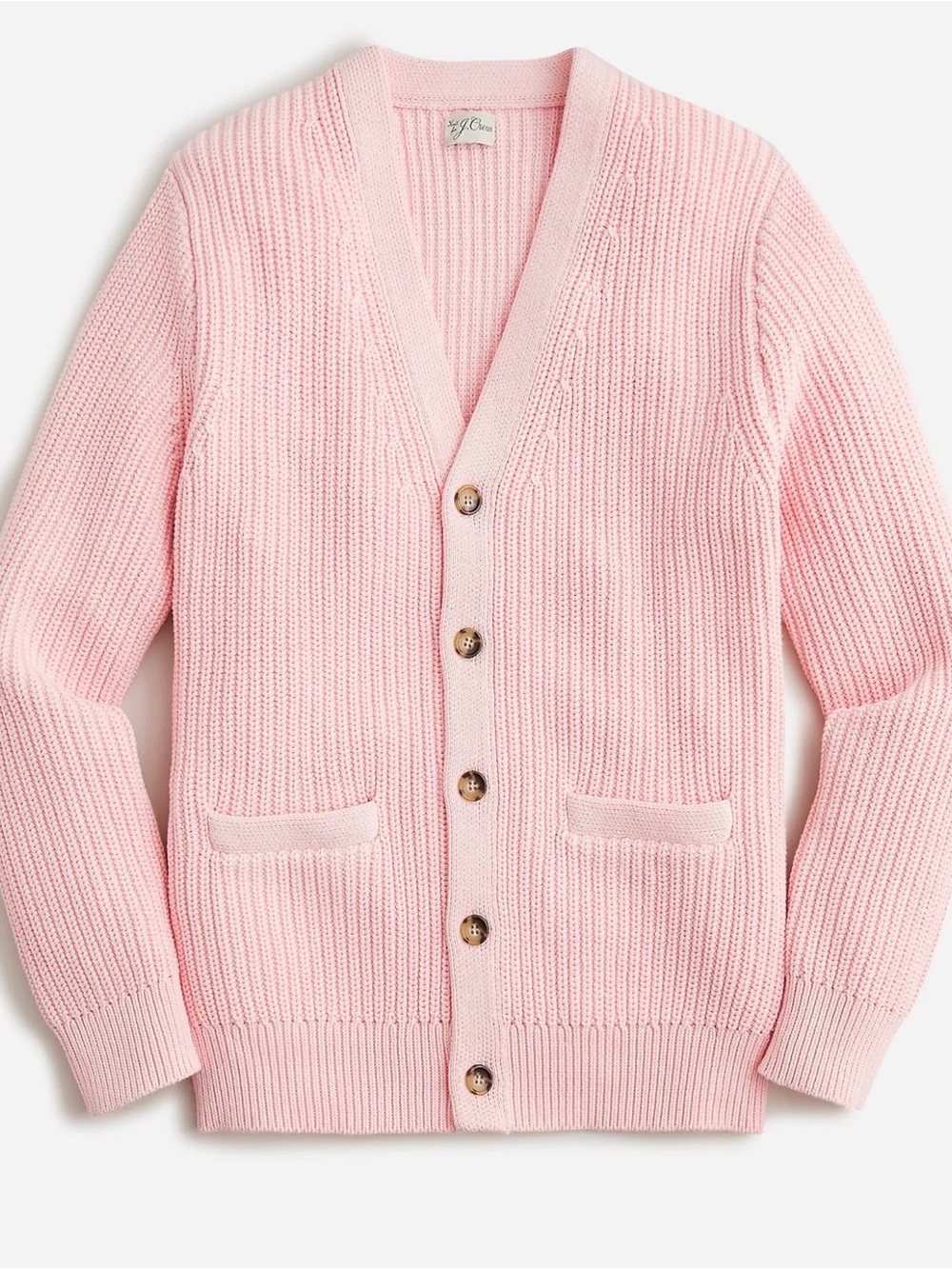 J.CREW Women’s M Pink Rib-Knit Cotton V-Neck Button Front Cardigan Pockets